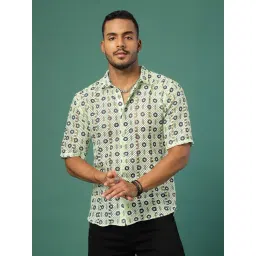 Rigo Green Regular Fit Floral Crochet Shirt-picture-14