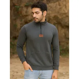 Rigo Grey Fleece Solid Regular Fit Sweatshirt-image-35