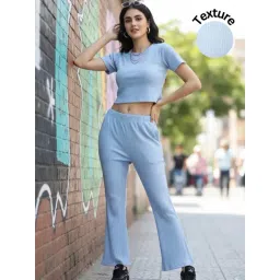 Rigo Light Blue Pure Cotton Solid Regular Fit Mid Rise Co-Ords Set-picture-40