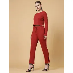 Rigo Maroon Pure Cotton Solid Regular Fit Mid Rise Co-Ords Set image 3