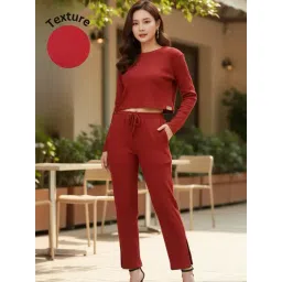 Rigo Maroon Pure Cotton Solid Regular Fit Mid Rise Co-Ords Set image 1