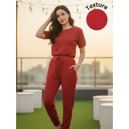 Rigo Maroon Pure Cotton Solid Regular Fit Mid Rise Co-Ords Set image 1