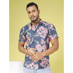 Rigo Men Comfort Slim Fit Floral Printed Spread Collar Casual Shirt-picture-41