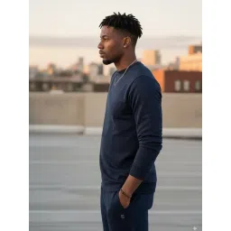 Rigo Navy Blue Cotton Blend Solid Regular Fit Sweatshirt image 3