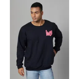 Rigo Navy Blue Fleece Printed Regular Fit Sweatshirt-image-33