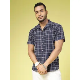 Rigo Navy Cotton Slim Fit Checks Shirt-picture-28