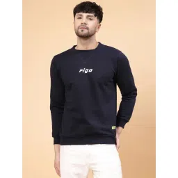 Rigo Navy Regular Fit Logo Print Round Neck Sweatshirt-picture-42