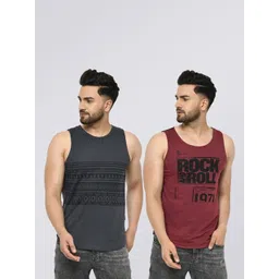 rigo Pack of 2 Men Self Design Round Neck Pure Cotton Maroon, Grey T-Shirt-picture-12