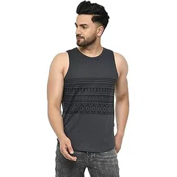 rigo Stylish Cotton Printed Vest for Men | Round Neck, Slim Fit, Sleeveless T-Shirt Vest for Man | Casual Innerwear Sando for Men & Boys - Perfect for Workouts Gym, Vacations, and Beaches Grey-picture-11