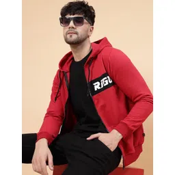 Rigo Typography Printed Hooded Lightweight Fleece Front Open Jacket-picture-36