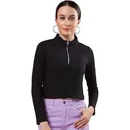 rigo Waffle Knit Top for Women | High Collar Zipper Top for Women | Long Sleeves, Western Crop Tops for Women | Stylish Top for Women-picture-32