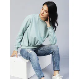 Rigo Women Green Round Neck Fleece Sweatshirt-image-47