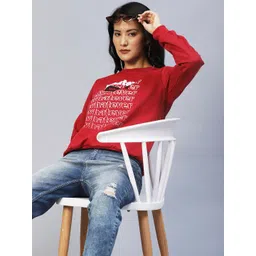 Rigo Women Maroon Printed Round Neck Fleece Sweatshirt-picture-36