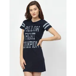 Rigo Women Navy Blue Printed Cotton Nightdress-picture-11