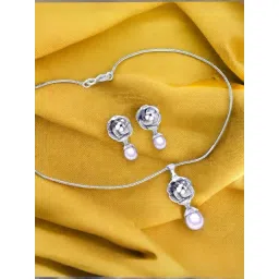 Rihi by P.C. Chandra Jewellers 925 Silver Floral Pearl Drop Chain Pendant & Earrings Set-picture-43