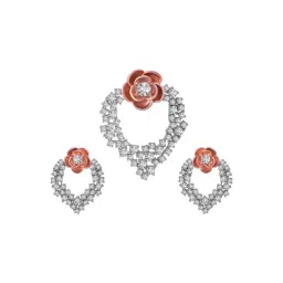 Rihi by P.C. Chandra Jewellers 925 Silver Rose Bali Pendant and Earring Set for Women & Girls-picture-18