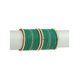 RIJOLI Set Of 38 Gold-Plated Stone Studded & Beaded Metal Bangles-picture-41