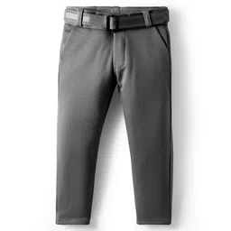 Rikidoos Cotton Lycra Woven Textured Pant With Belt - Dark Grey-picture-28