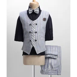 Rikidoos Cotton Woven Full Sleeves Striped 3 Piece Coordinating Party Suit Set With Bow - Navy & Light Blue-picture-28