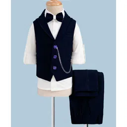 Rikidoos Full Sleeves Chain Detailed 3 Piece Party Suit Set With Bow - Navy Blue & White-picture-26