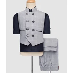 Rikidoos Full Sleeves Checked 3 Piece Party Suit Set - Grey & Black-picture-20