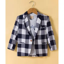 Rikidoos Full Sleeves Checked Blazer With Numericals Printed Tee - Navy Blue & Melange-picture-24
