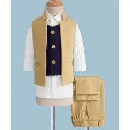 Rikidoos Full Sleeves Solid 3 Piece Party Suit - Fawn & White-picture-35