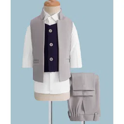 Rikidoos Full Sleeves Solid 3 Piece Party Suit - Grey & White-picture-31