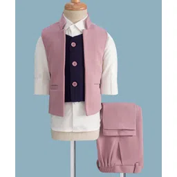 Rikidoos Full Sleeves Solid 3 Piece Party Suit - Onion Pink & White-picture-30