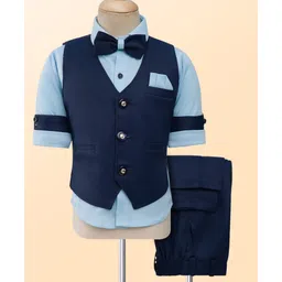Rikidoos Full Sleeves Solid 3 Piece Party Suit Set With Bow - Navy Blue & Light Blue-picture-28