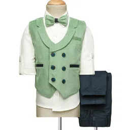 Rikidoos Full Sleeves Solid 3 Piece Party Suit Set With Bow - White & Pista-picture-19