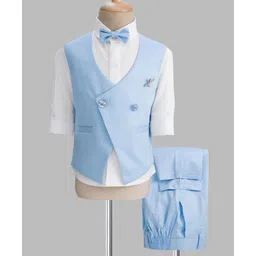 Rikidoos Full Sleeves Solid 3 Piece Party Suit Set With Bow - White & Sky Blue-picture-23