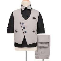 Rikidoos Full Sleeves Solid 3 Piece Party Suit With Bow Set - Black & Grey-picture-27