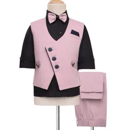 Rikidoos Full Sleeves Solid 3 Piece Party Suit With Bow Set - Black & Light Purple-picture-30