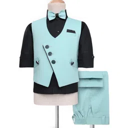 Rikidoos Full Sleeves Solid 3 Piece Party Suit With Bow Set - Black & Sea Green-picture-16