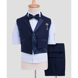 Rikidoos Full Sleeves Solid 3 Piece Suit Set With Bow - Navy Blue & Light Blue-picture-39