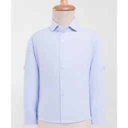 Rikidoos Full Sleeves Solid 3 Piece Suit Set With Bow - Navy Blue & Light Blue image 2