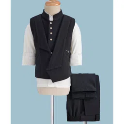 Rikidoos Full Sleeves Solid Shirt 3 Piece Party Suit - Black & White-picture-33
