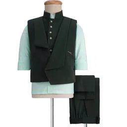 Rikidoos Full Sleeves Solid Shirt 3 Piece Party Suit - Light & Dark Green-picture-35