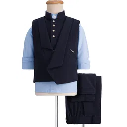 Rikidoos Full Sleeves Solid Shirt 3 Piece Party Suit - Navy & Light Blue-picture-36
