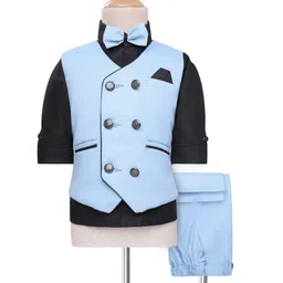 Rikidoos Full Sleeves Textured 3 Piece Party Suit With Bow Set - Black & Light Blue-picture-25