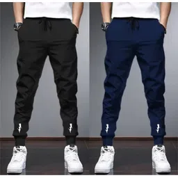 riksaw Pack of 2 Men Chevron/Zig Zag Black, Dark Blue Track Pants-picture-22