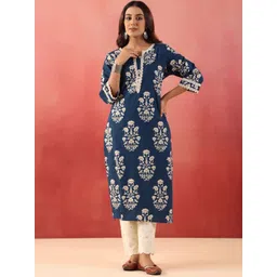 RIMELINE FASHION Ethnic Motifs Printed Round Neck Cotton Straight Kurtas-picture-32