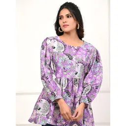 Rimeline Floral Print Puff Sleeve Pure Cotton Top-picture-21