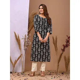 Rimeline Floral Printed Notch Neck Pure Cotton Straight Kurta-picture-19