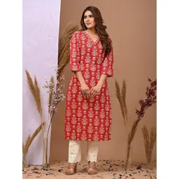 Rimeline Floral Printed Pure Cotton A-Line Kurta-picture-20