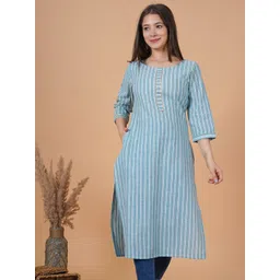 Rimeline Striped Gotta Patti Straight Cotton Kurta-picture-0