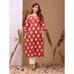 Rimeline Women Ethnic Motifs Printed Daily Pure Cotton Straight Kurta-picture-36