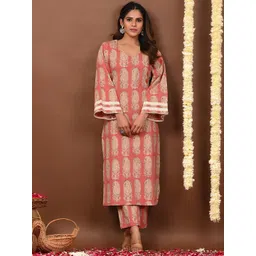 Rimeline Women Floral Printed Cotton Kurta with Trouser-picture-37