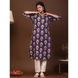 Rimeline Women Floral Printed Festive Cotton Straight Kurta-picture-43